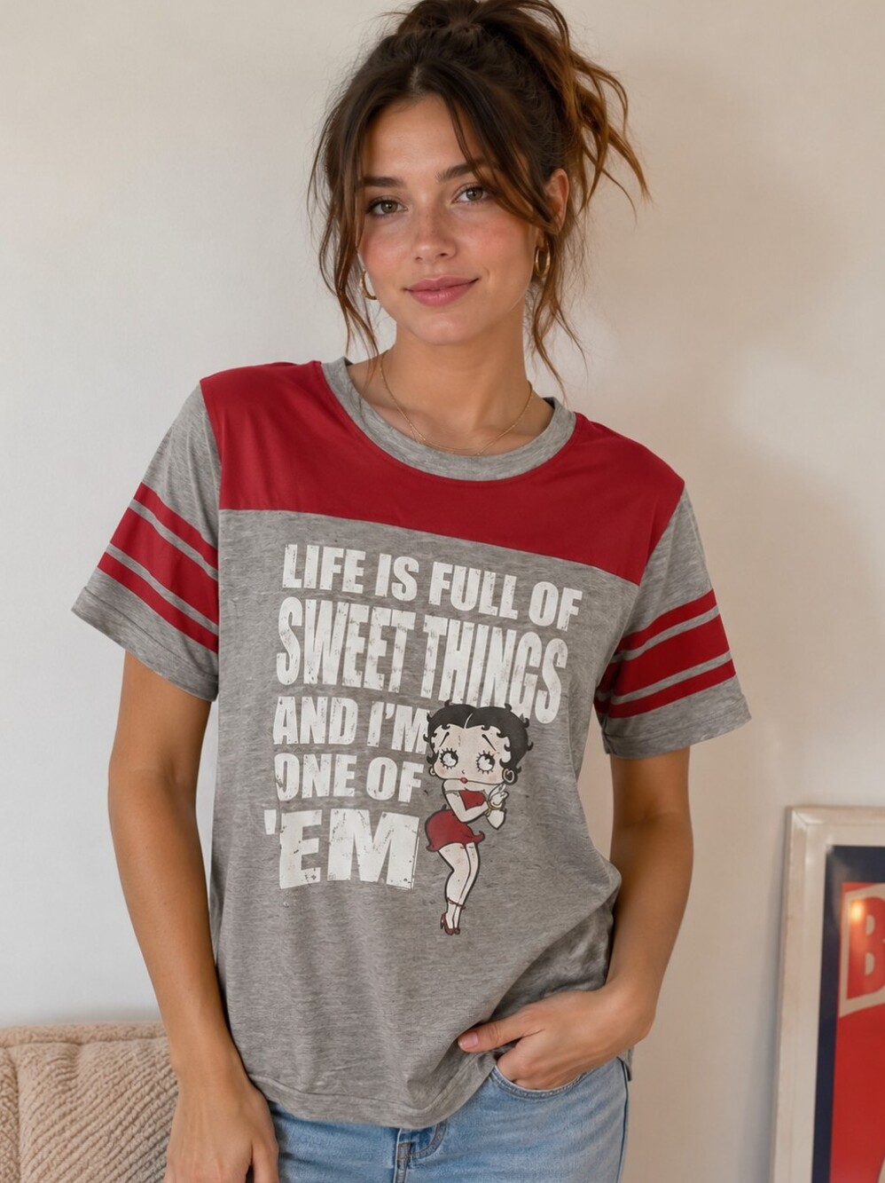 Betty Boop Red and Gray Short Sleeve Graphic Tee